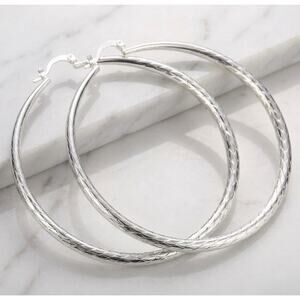 70CM 925 Stamp Silver Color Hoop Earrings Lattice Facet Cut Very Light